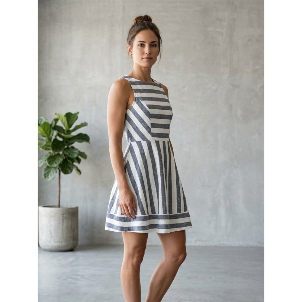 Monteau Striped Nautical Fit & Flare Sleeveless Mini Dress Blue White Large